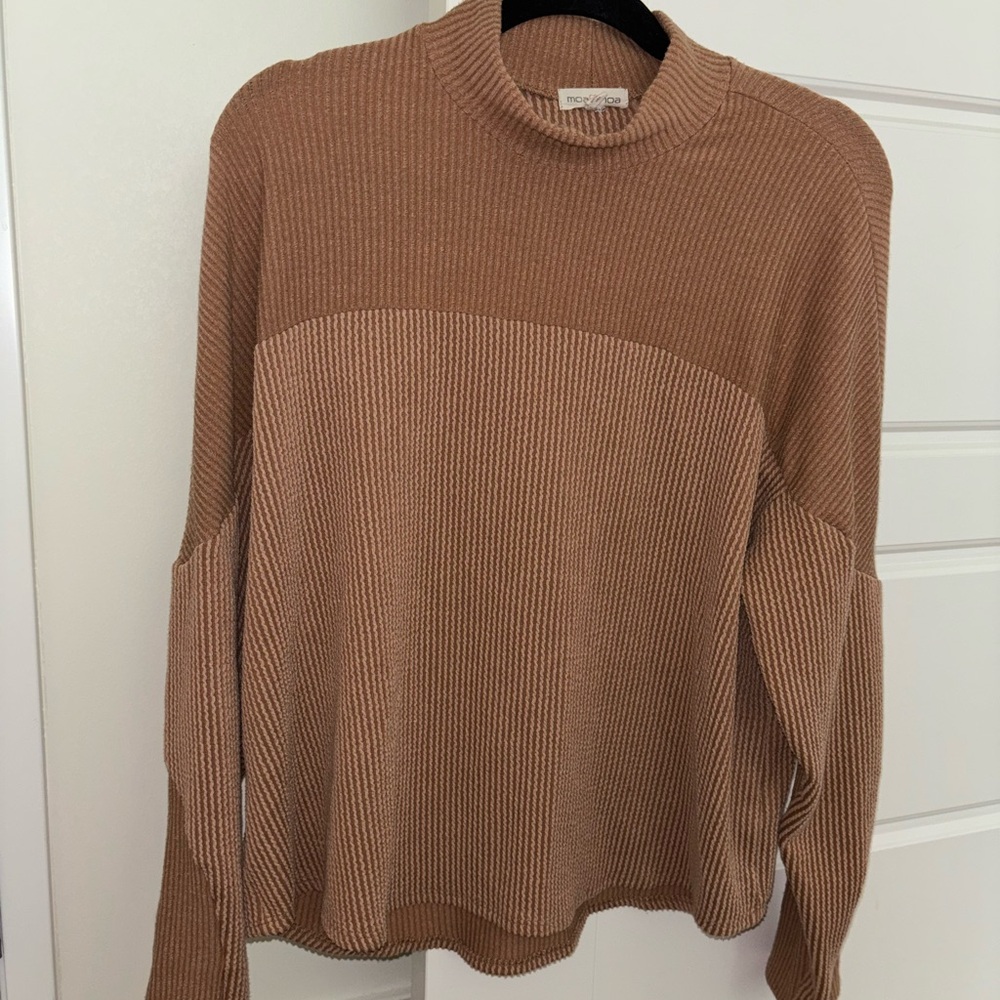 Brown Ribbed Long Sleeve Sweater